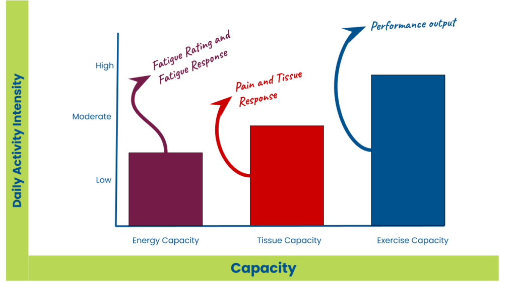 diagram showing mismatch between energy tissue and physical capacity causing running injuries